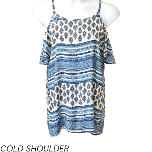 J. VALDI Women's Paisley Print Cold Shoulder Clip - Dot BLouse Size M - Picture 3 of 16